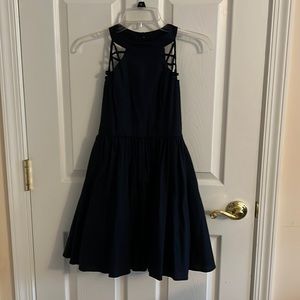 Semi-formal, halter neck, fit and flare dress